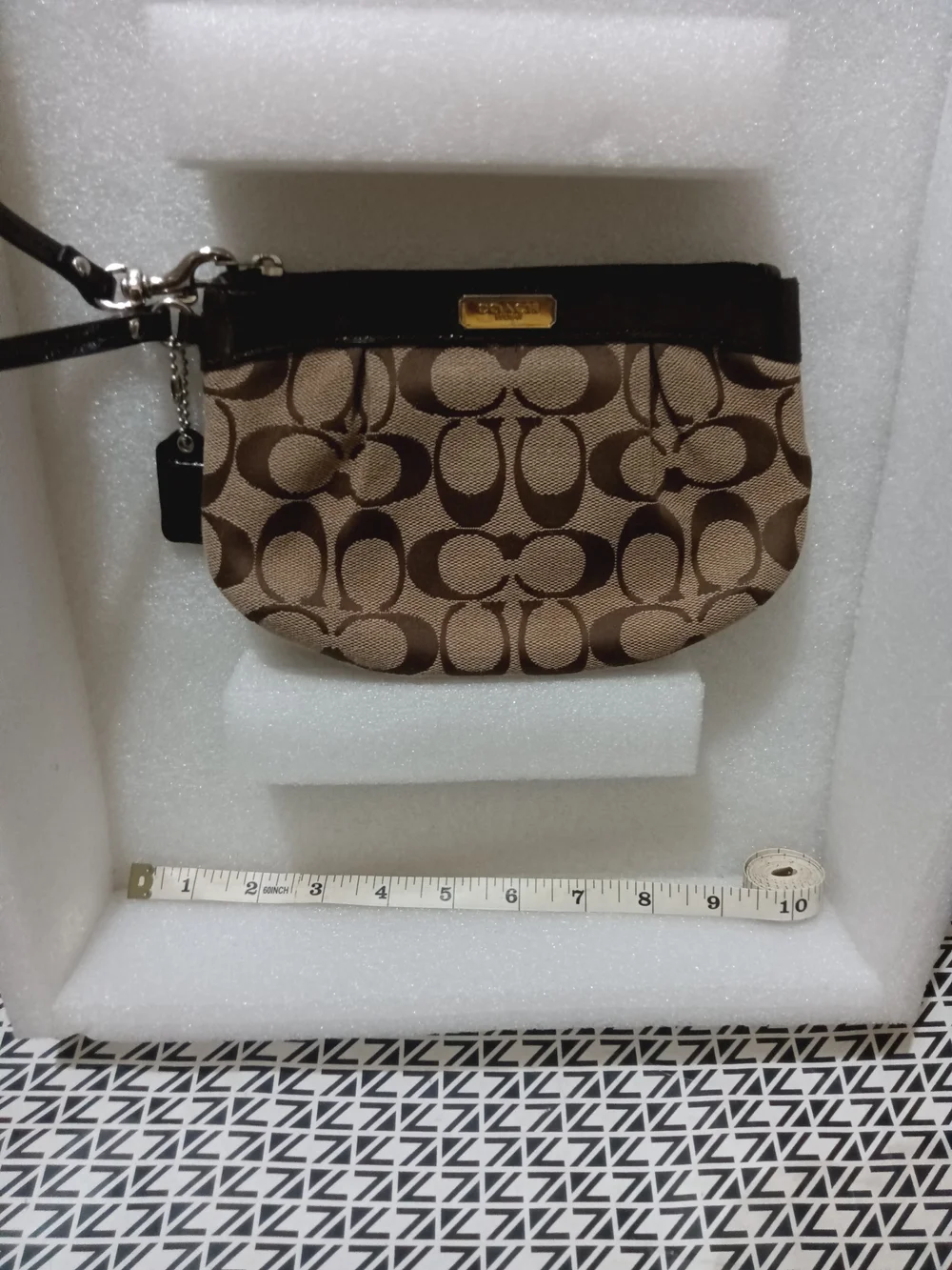 Coach Brown Signature Canvas Wristlet with Dark Trim